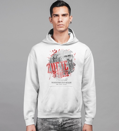 Bluza z kapturem  MAKSYMILIAN KOLBE BIAŁA